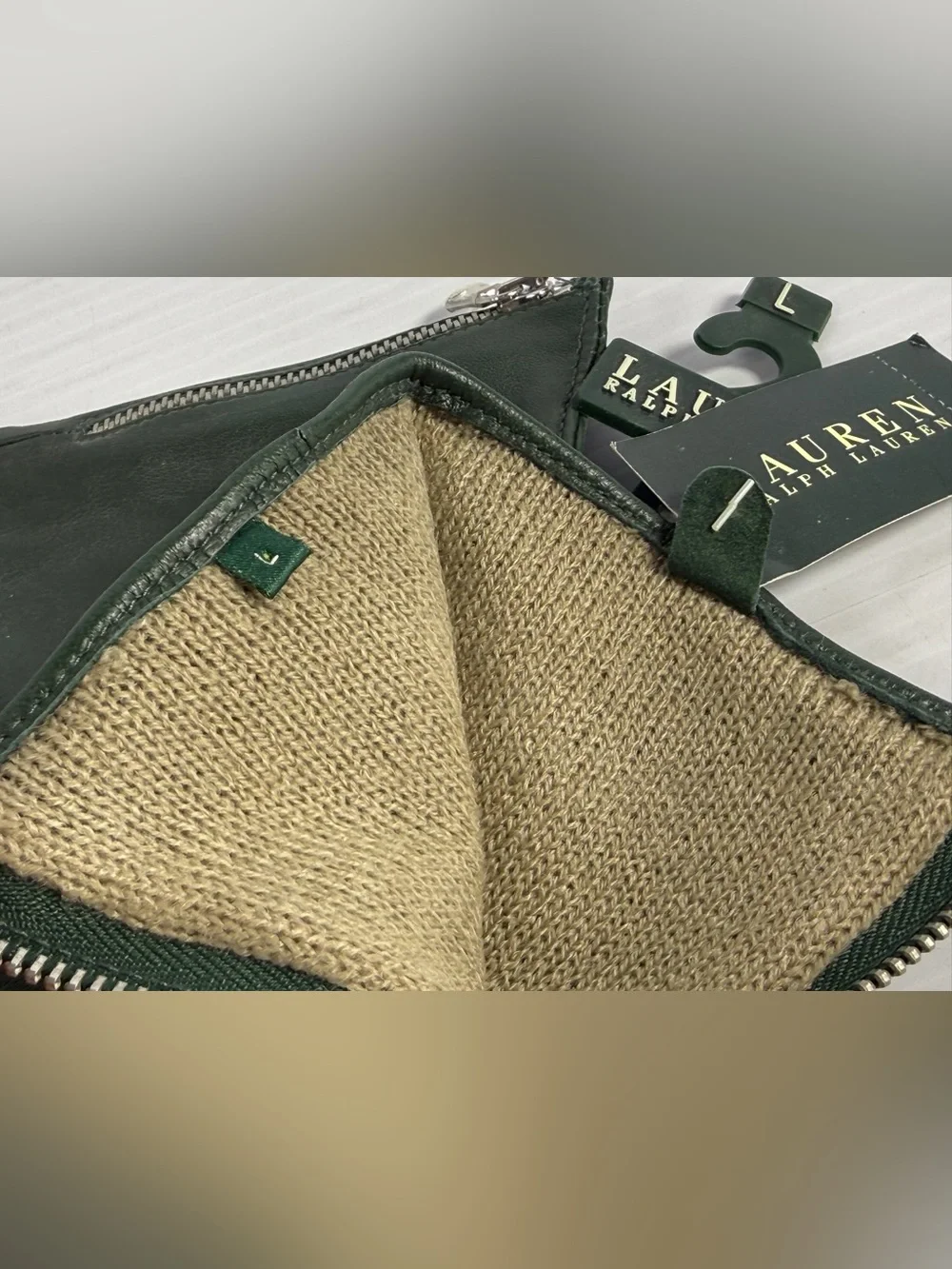 Lauren Ralph Lauren Women’s  Dark Green Leather Zip Gloves
